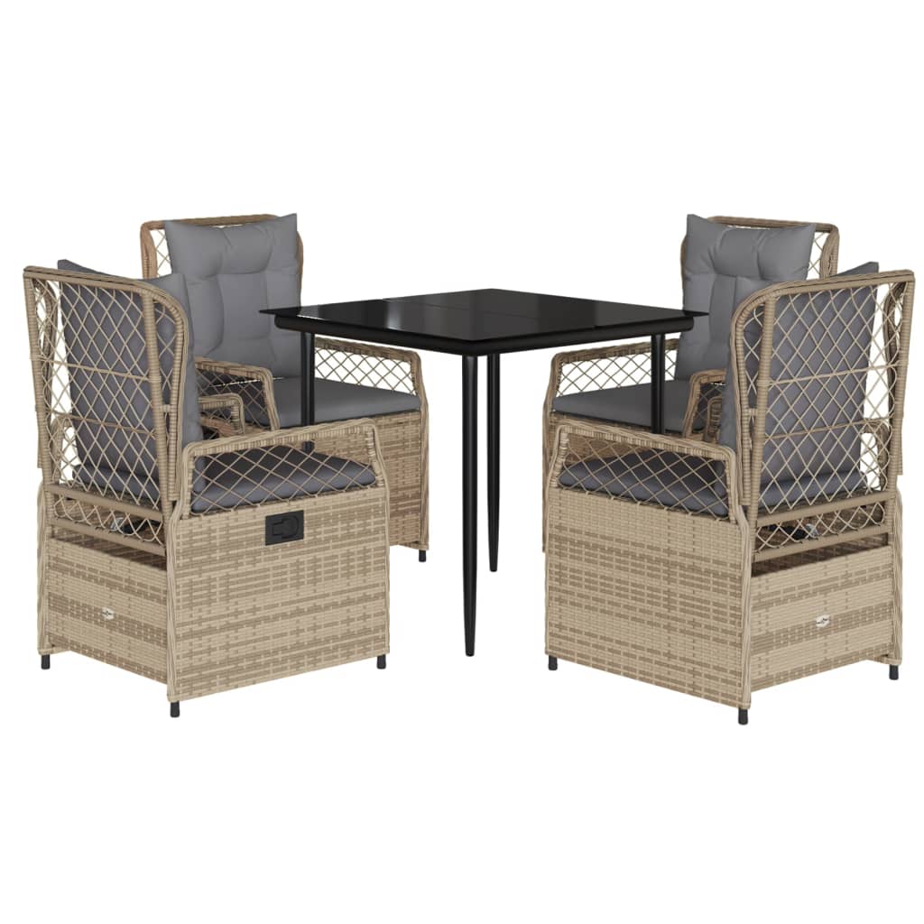 Ensemble à manger de jardin avec coussins 5pcs Beige poly rotin