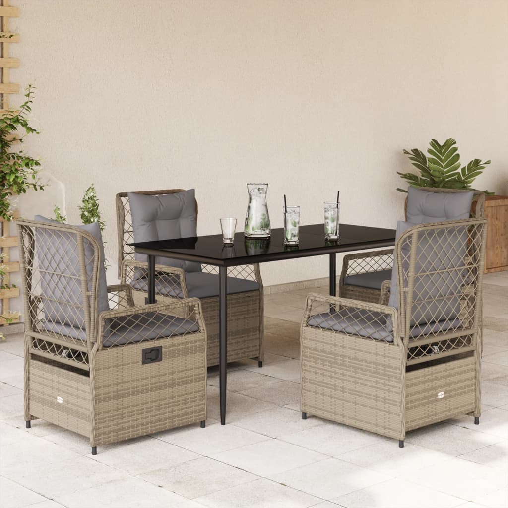 Ensemble à manger de jardin avec coussins 5pcs Beige poly rotin