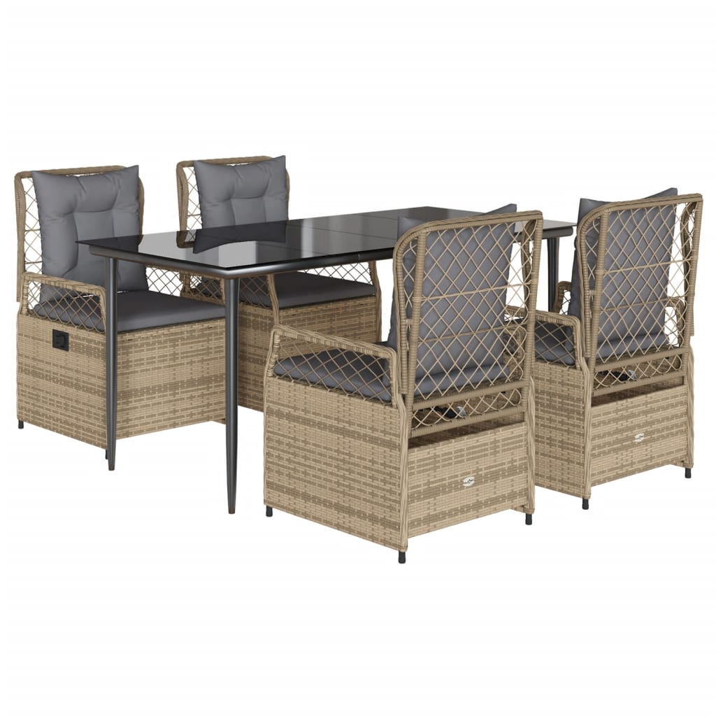 Ensemble à manger de jardin avec coussins 5pcs Beige poly rotin