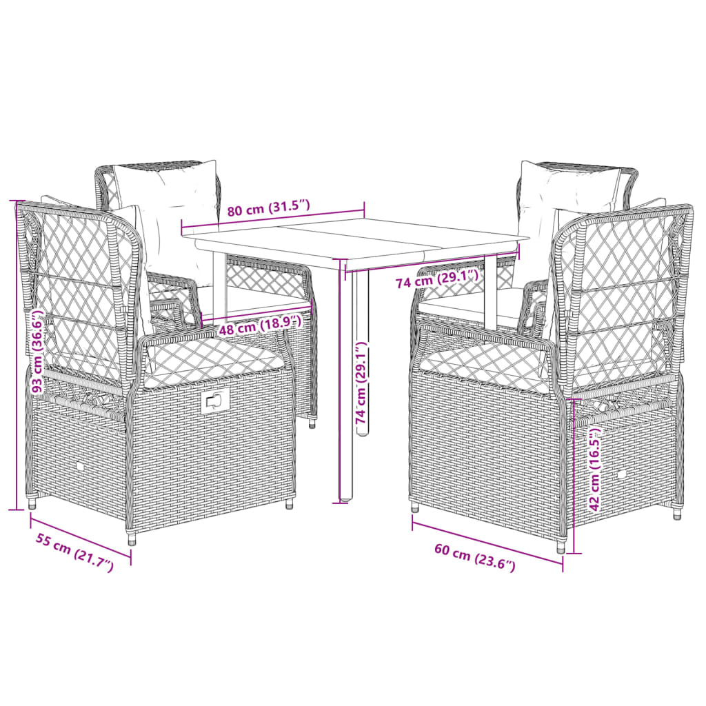 Ensemble à manger de jardin avec coussins 5pcs Beige poly rotin