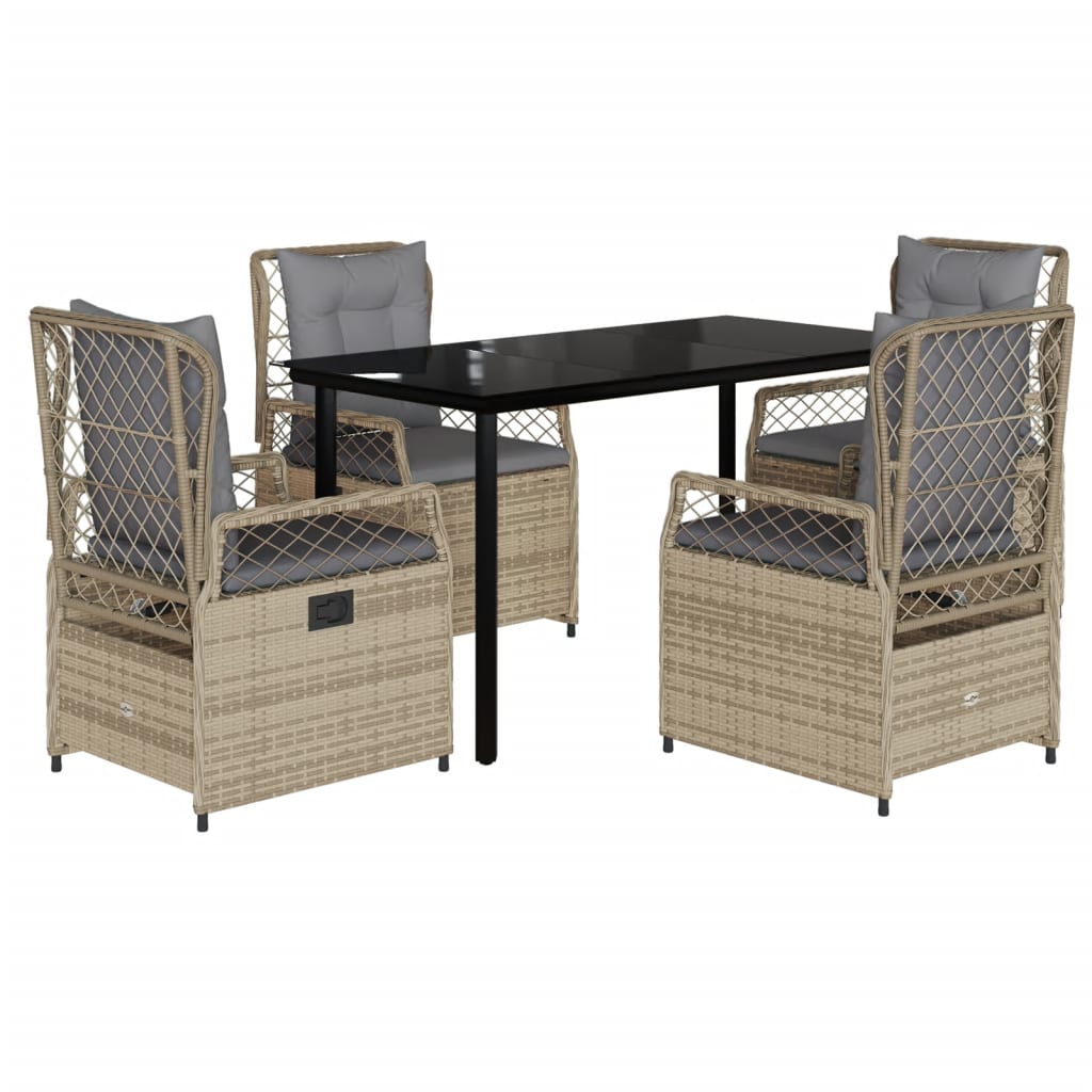 Ensemble à manger de jardin avec coussins 5pcs Beige poly rotin