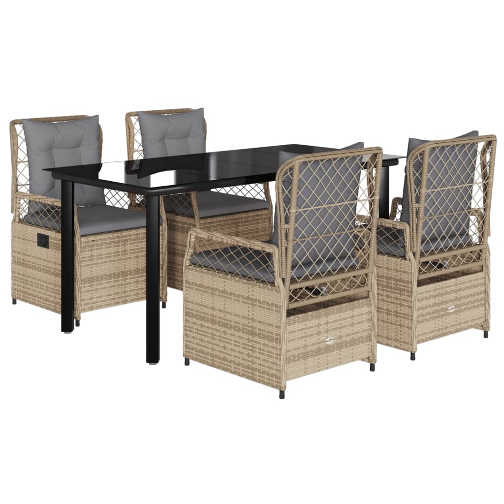 Ensemble à manger de jardin avec coussins 5pcs Beige poly rotin