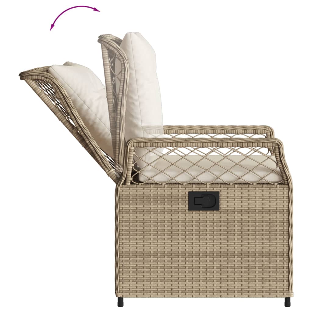 Ensemble à manger de jardin et coussins 3 pcs Beige poly rotin