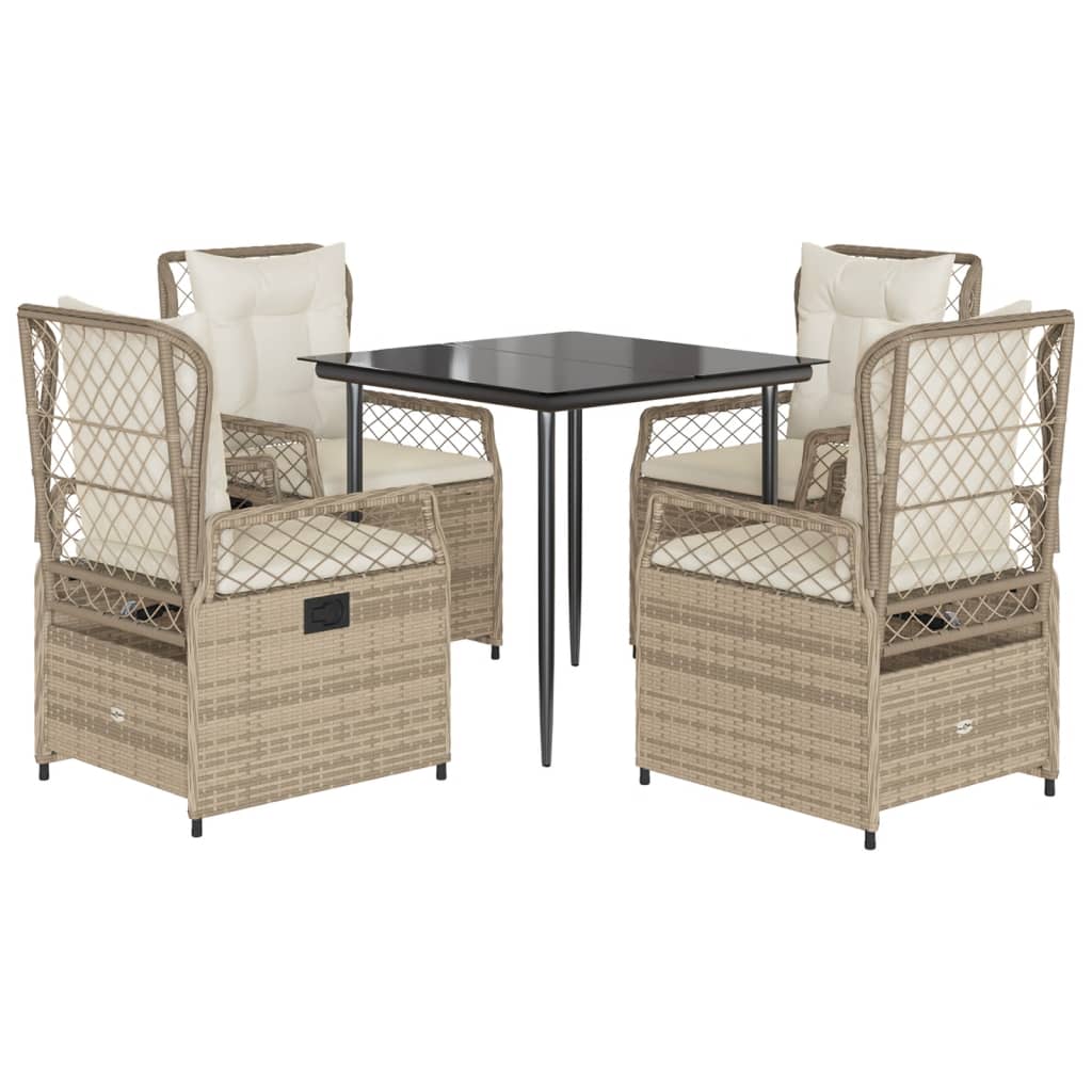 Ensemble à manger de jardin avec coussins 5pcs Beige poly rotin