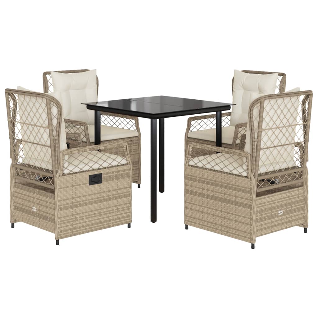 Ensemble à manger de jardin avec coussins 5pcs Beige poly rotin
