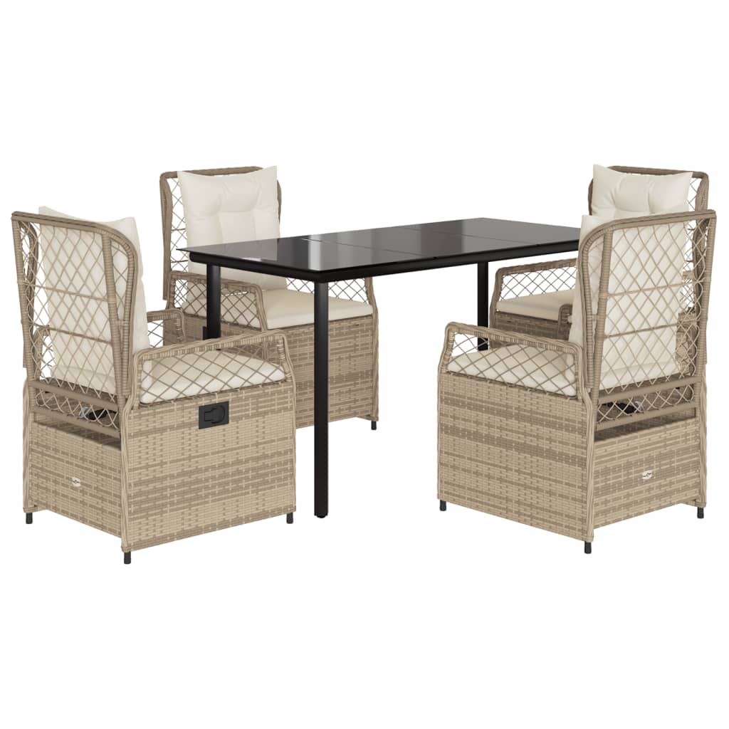 Ensemble à manger de jardin avec coussins 5pcs Beige poly rotin