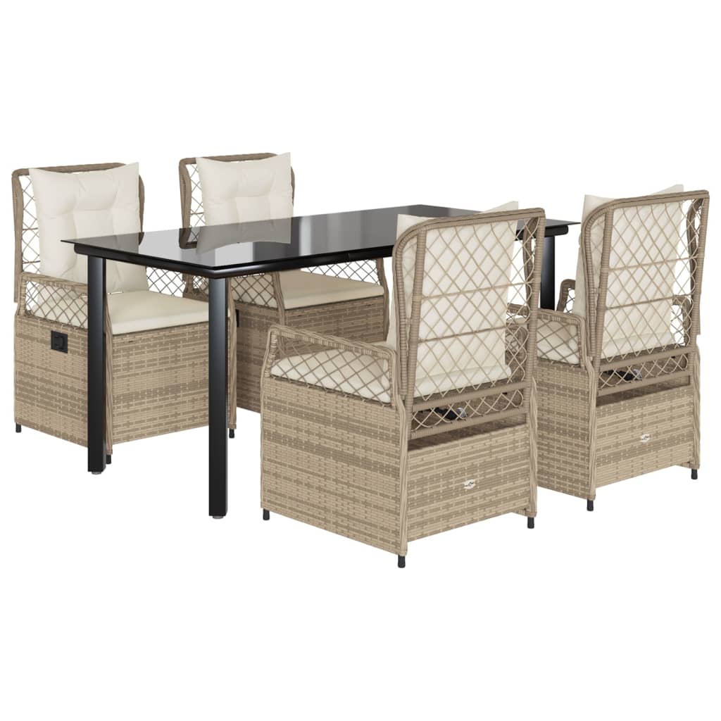 Ensemble à manger de jardin avec coussins 5pcs Beige poly rotin