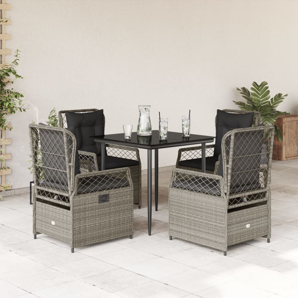 Ensemble à manger de jardin et coussins 5 pcs gris clair rotin