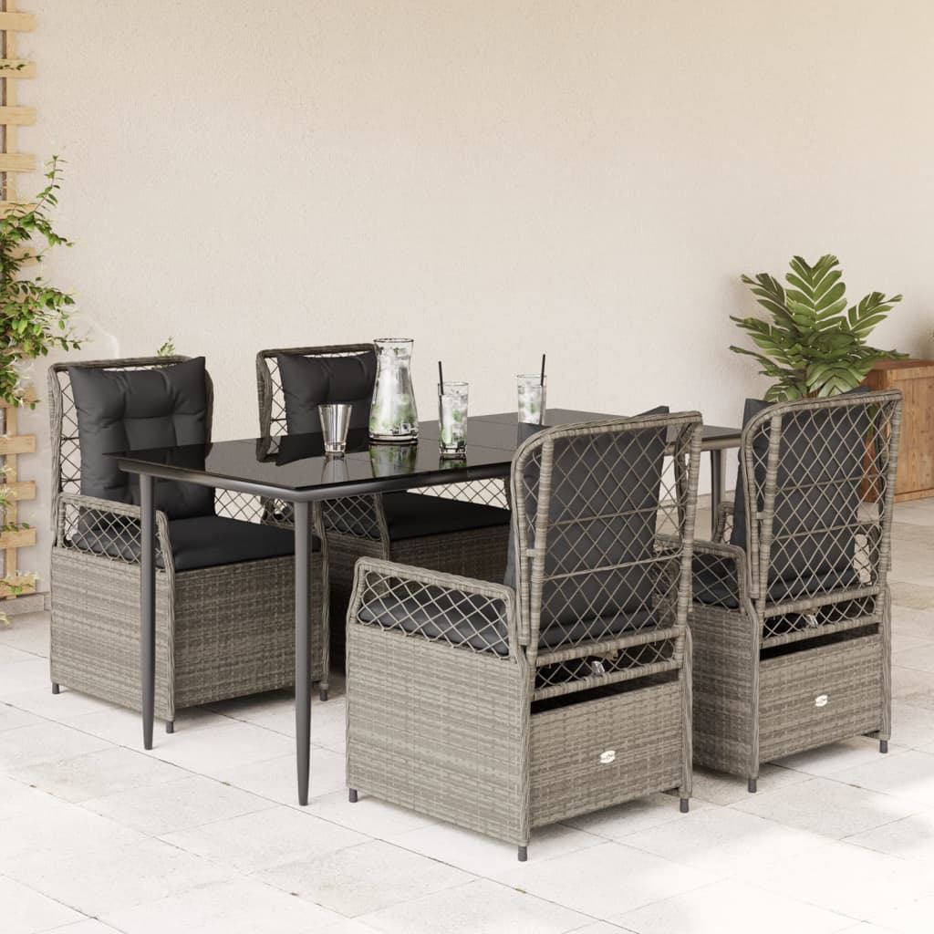 Ensemble à manger de jardin et coussins 5 pcs gris clair rotin