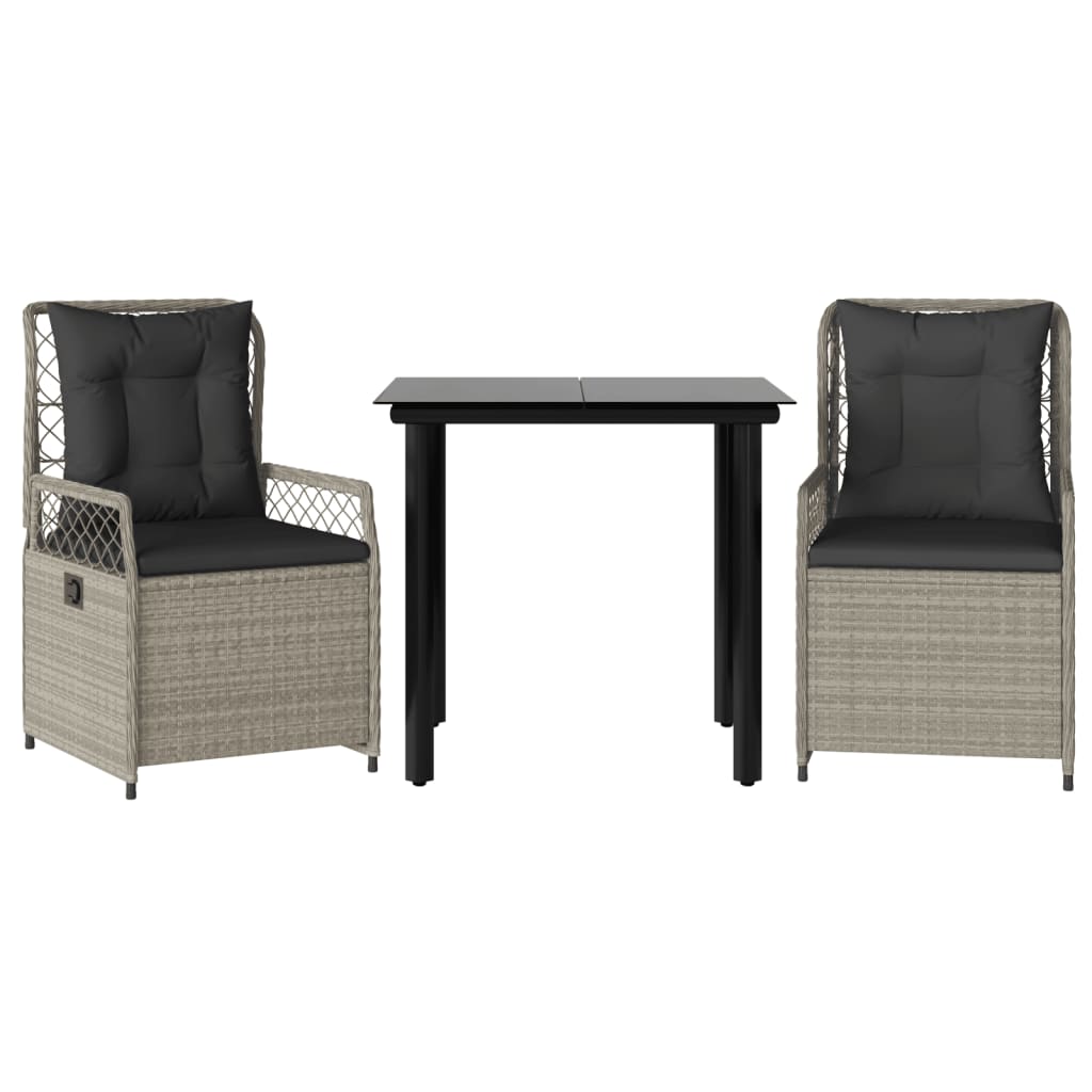 Ensemble à manger de jardin 3pcs coussins gris clair poly rotin