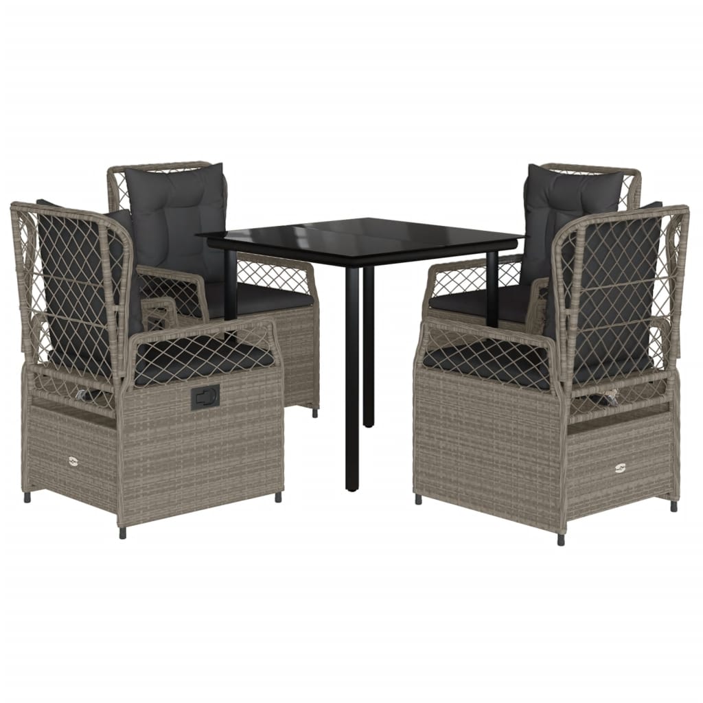 Ensemble à manger de jardin et coussins 5 pcs gris clair rotin