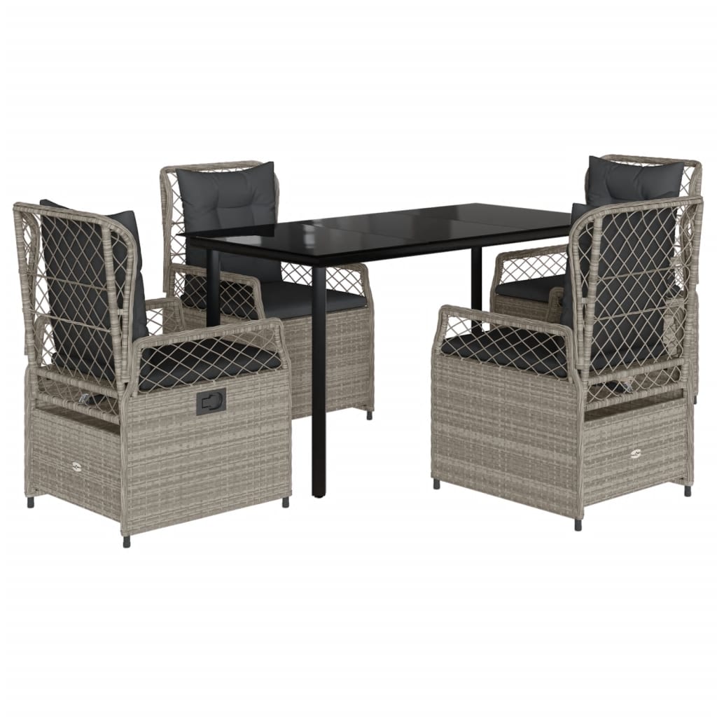 Ensemble à manger de jardin et coussins 5 pcs gris clair rotin