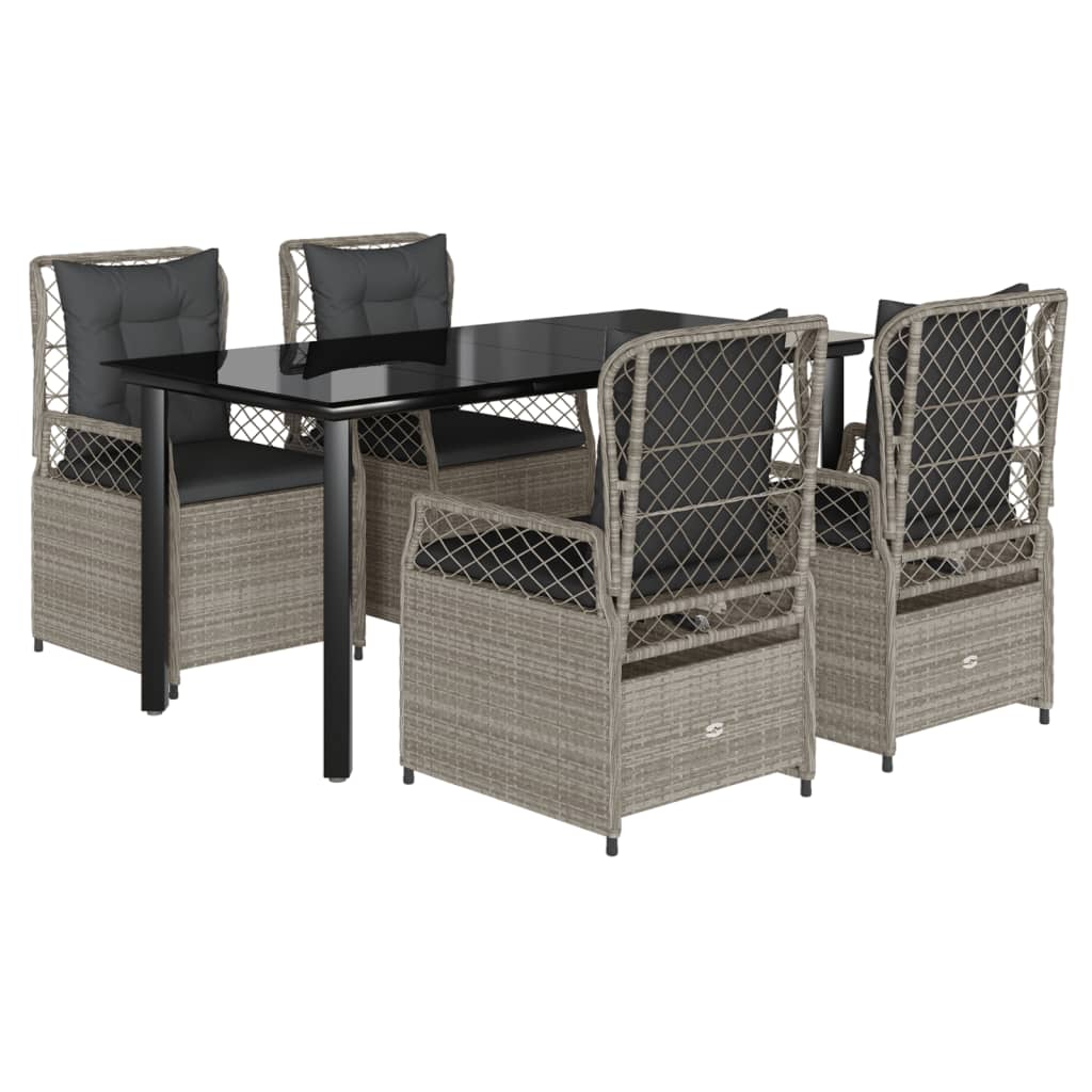 Ensemble à manger de jardin et coussins 5 pcs gris clair rotin
