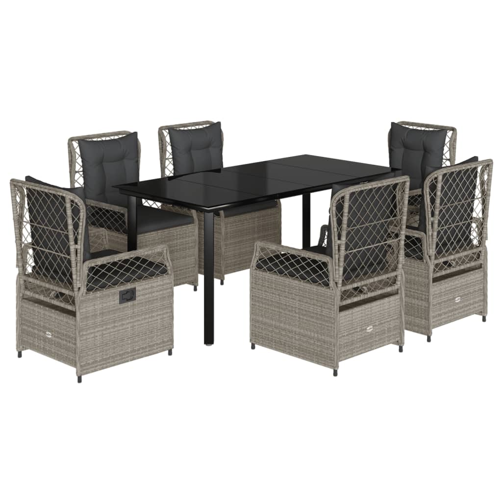 Ensemble à manger de jardin et coussins 7 pcs gris clair rotin