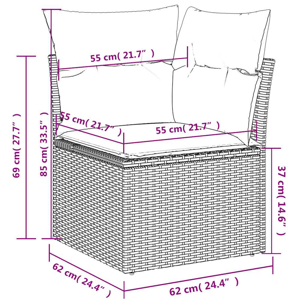 Ensemble de canapé de jardin 5 pcs avec coussins gris résine tressée