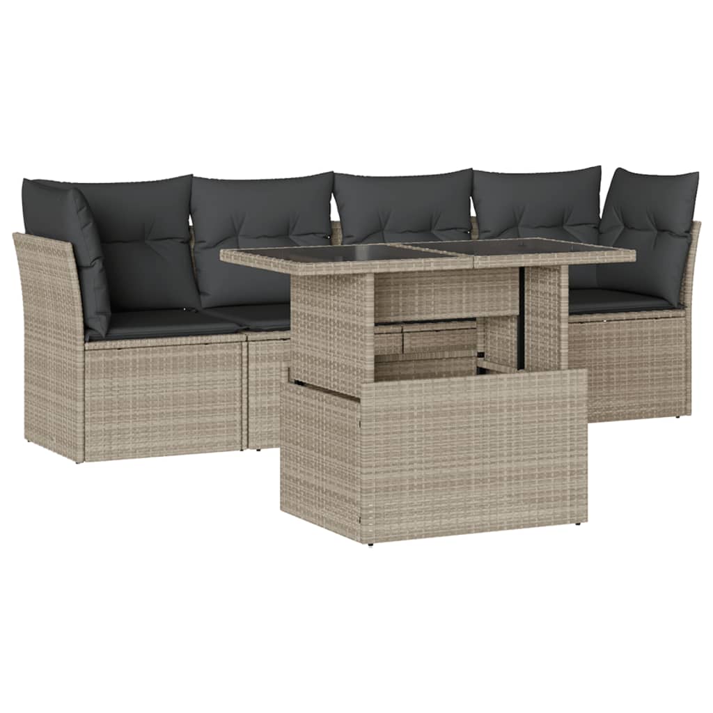 Salon de jardin 5 pcs avec coussins gris clair résine tressée Salons de jardin vidaXL