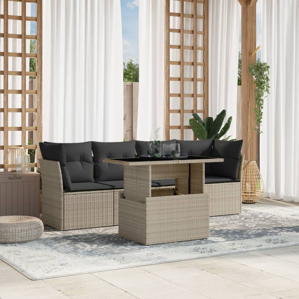 Salon de jardin 5 pcs avec coussins gris clair résine tressée Salons de jardin vidaXL