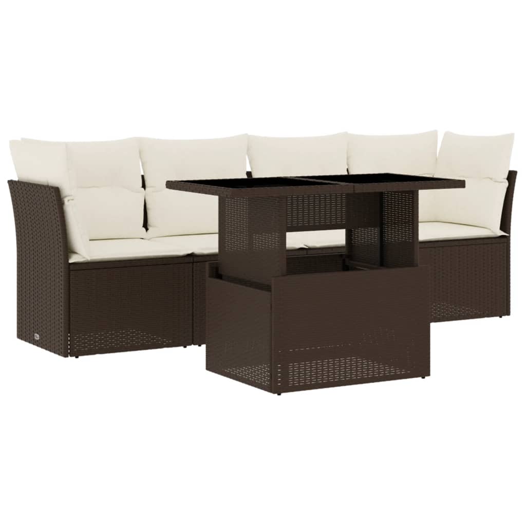 Salon de jardin avec coussins 5 pcs marron résine tressée Salons de jardin vidaXL