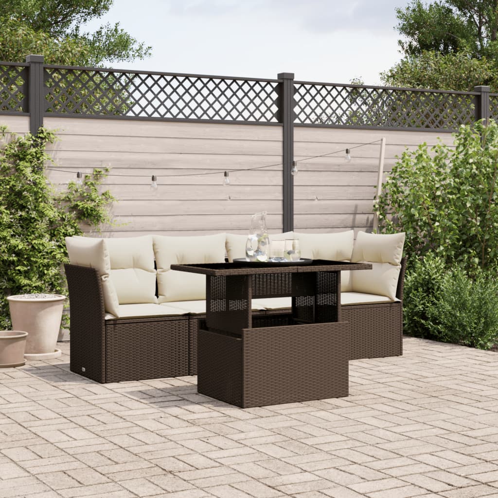 Salon de jardin avec coussins 5 pcs marron résine tressée Salons de jardin vidaXL