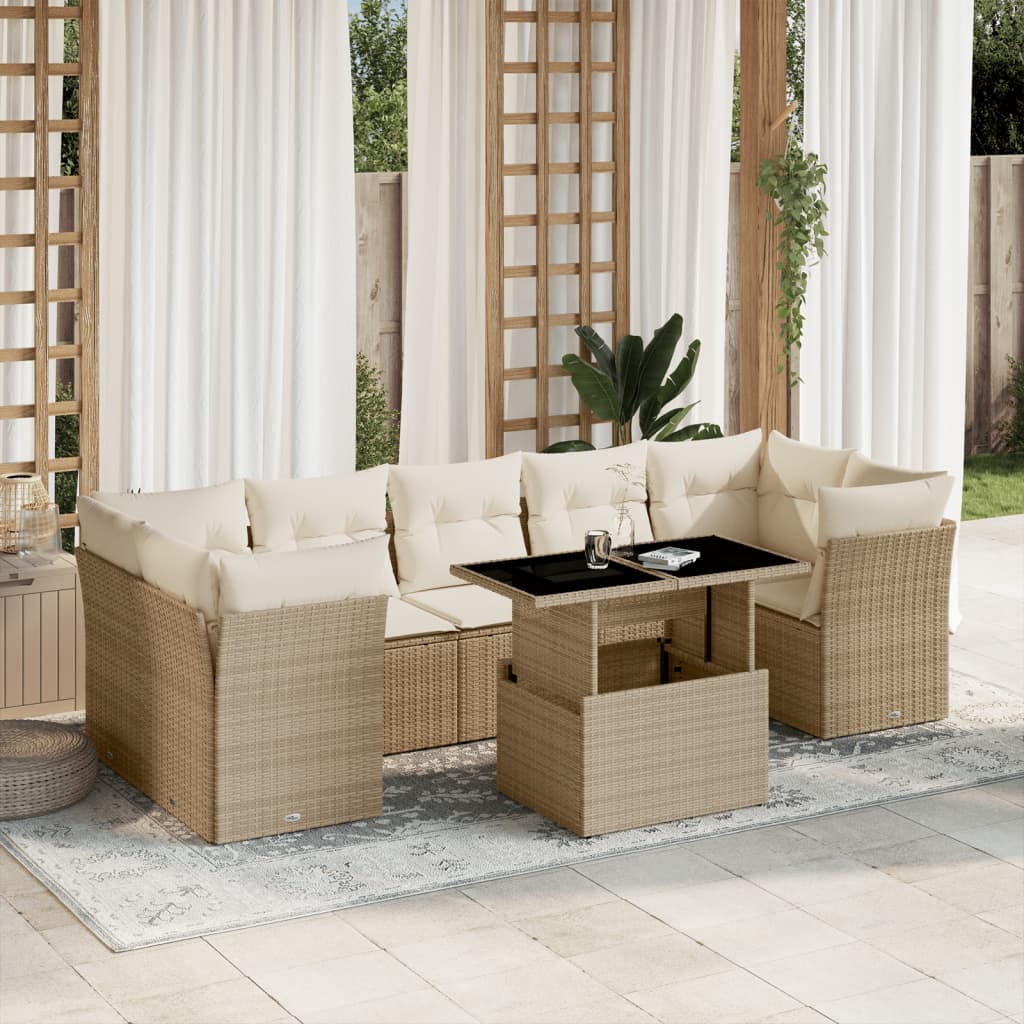 Salon de jardin avec coussins 8 pcs beige résine tressée Salons de jardin vidaXL