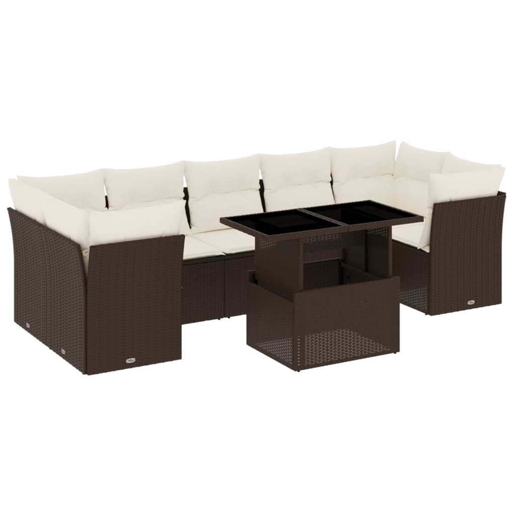 Salon de jardin 8 pcs avec coussins marron résine tressée Salons de jardin vidaXL