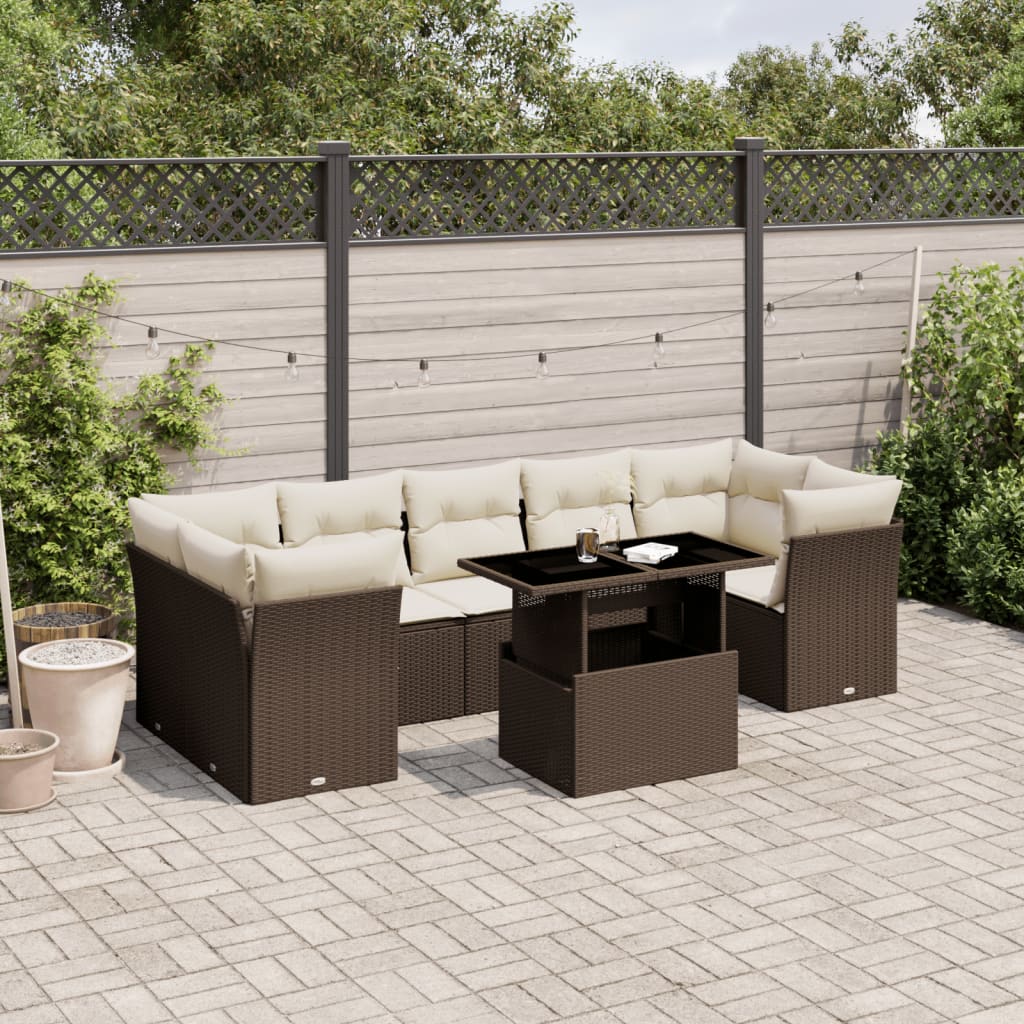 Salon de jardin 8 pcs avec coussins marron résine tressée Salons de jardin vidaXL