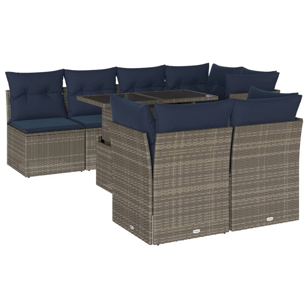 Ensemble de canapé de jardin 8 pcs avec coussins gris résine tressée
