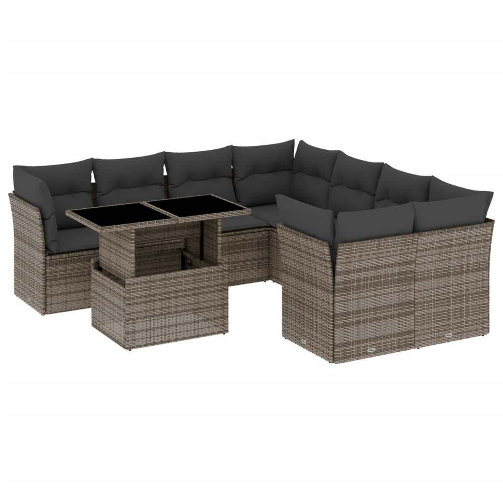 Salon de jardin 9 pcs avec coussins gris résine tressée Salons de jardin vidaXL