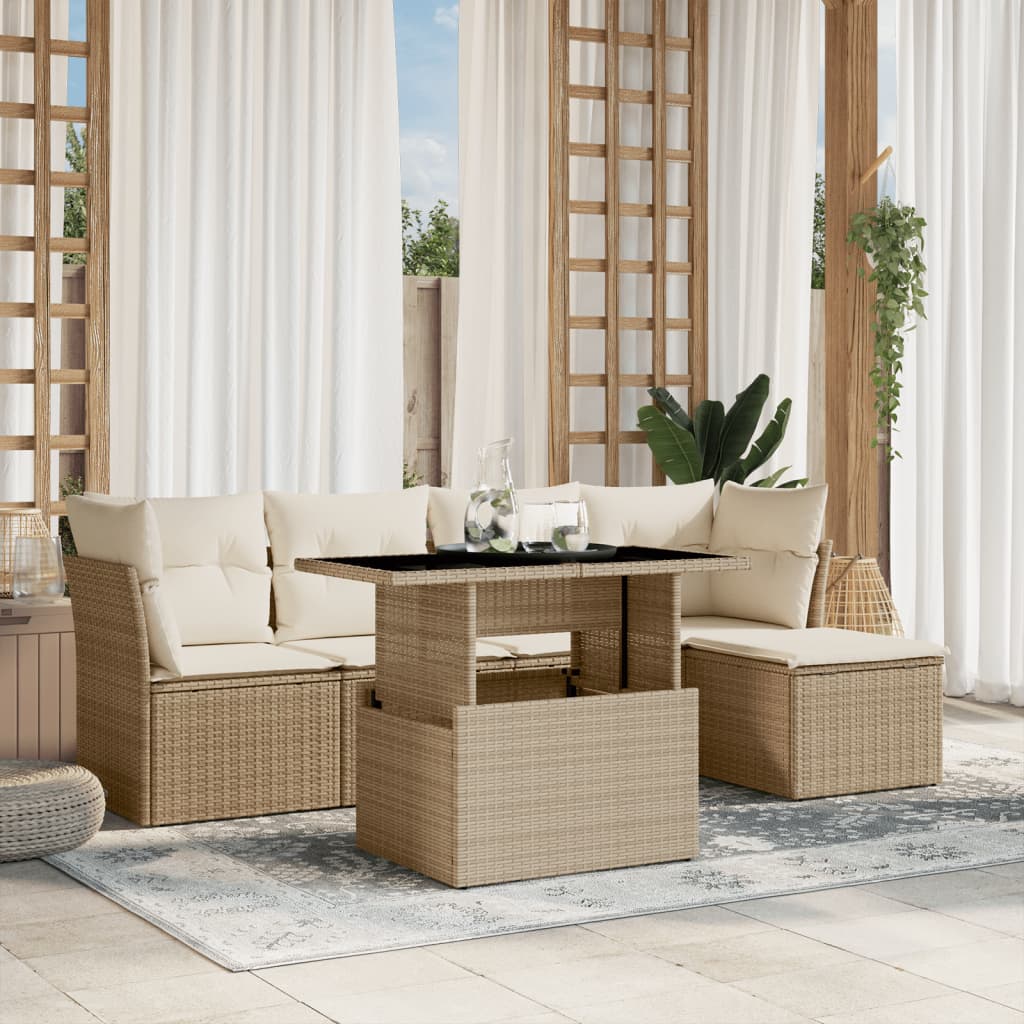 Salon de jardin avec coussins 6 pcs beige résine tressée Salons de jardin vidaXL