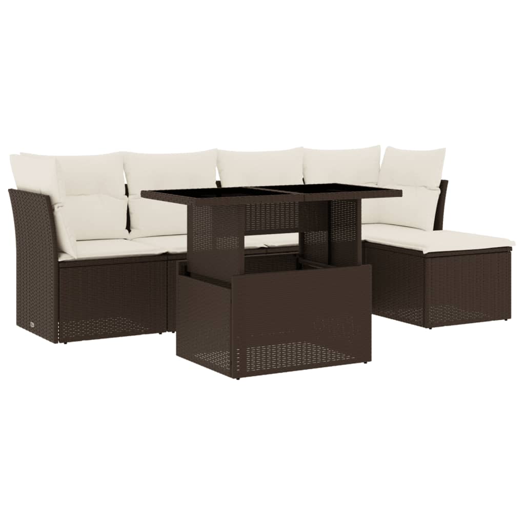 Salon de jardin avec coussins 6 pcs marron résine tressée