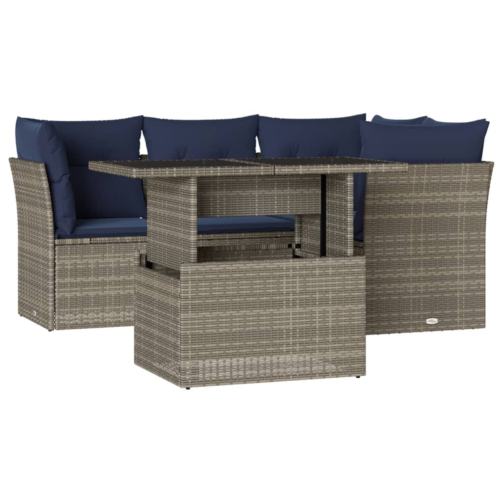 Ensemble de canapé de jardin 5 pcs avec coussins gris résine tressée