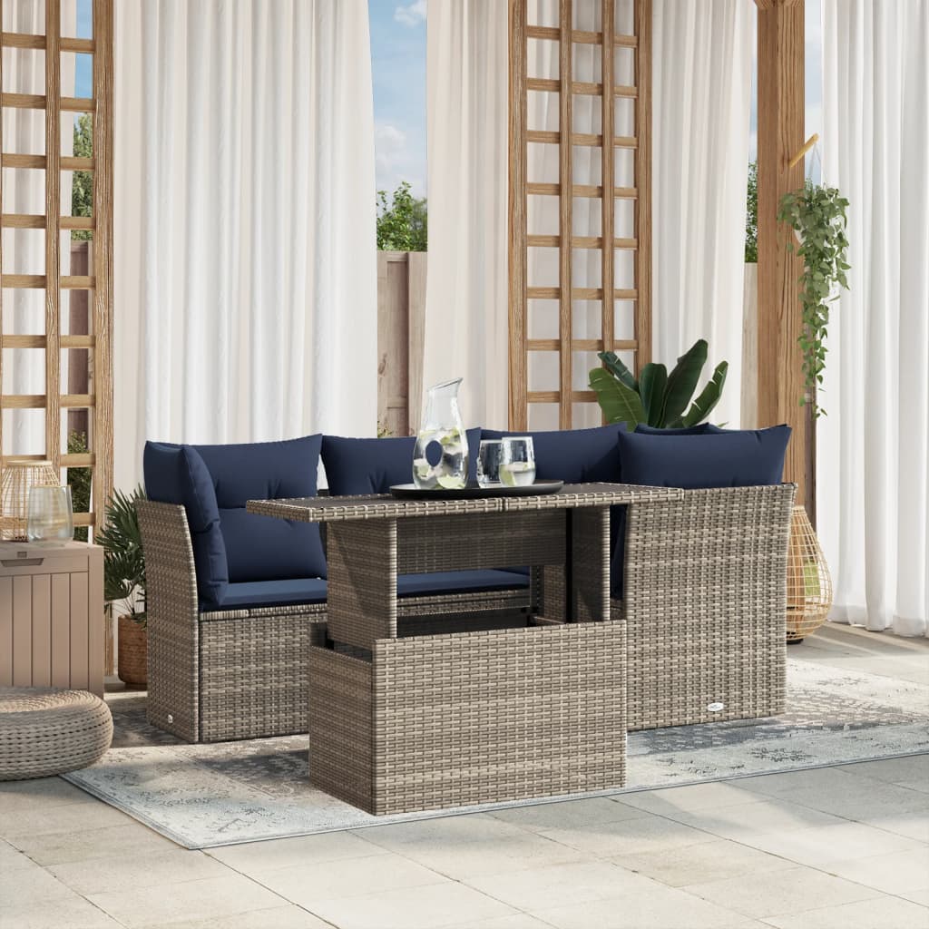 Ensemble de canapé de jardin 5 pcs avec coussins gris résine tressée