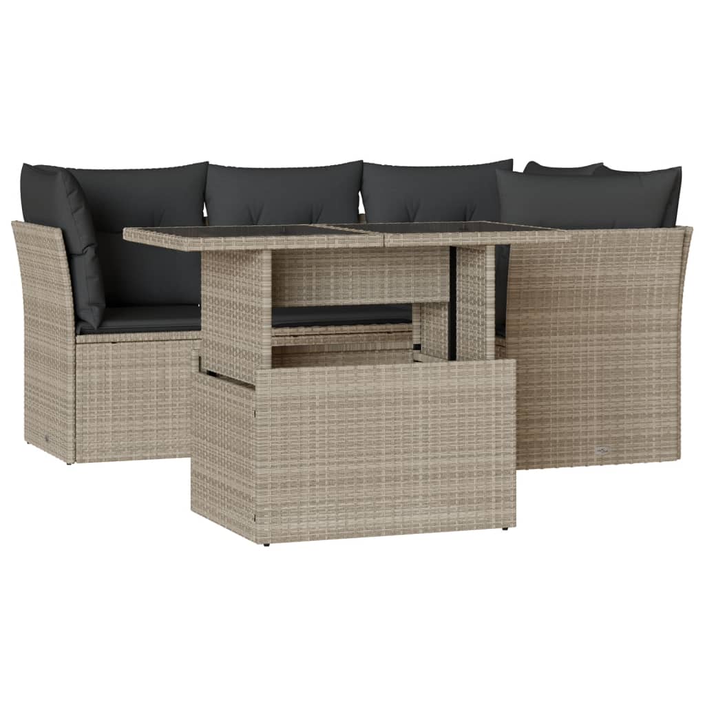 Salon de jardin 5 pcs avec coussins gris clair résine tressée Salons de jardin vidaXL