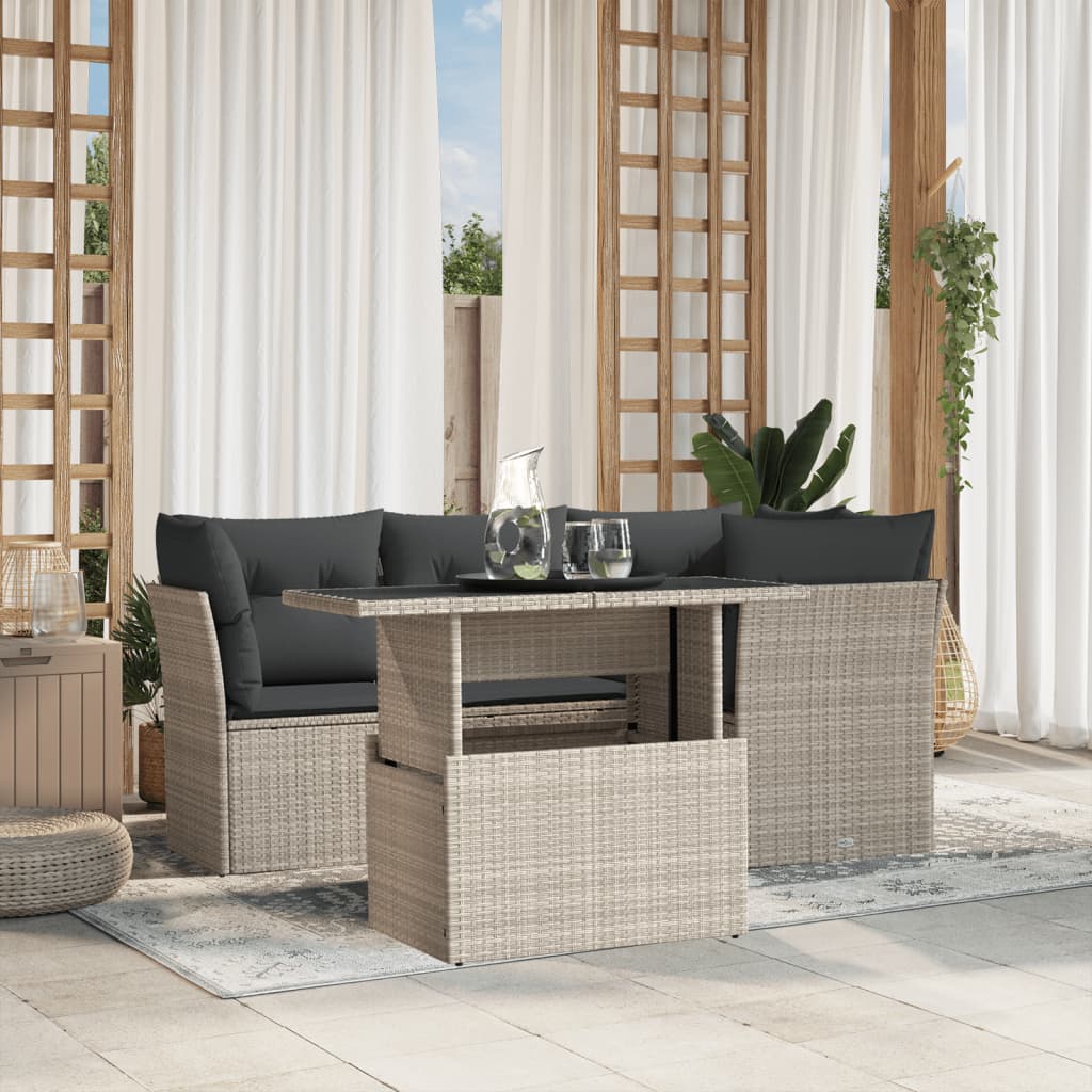 Salon de jardin 5 pcs avec coussins gris clair résine tressée Salons de jardin vidaXL