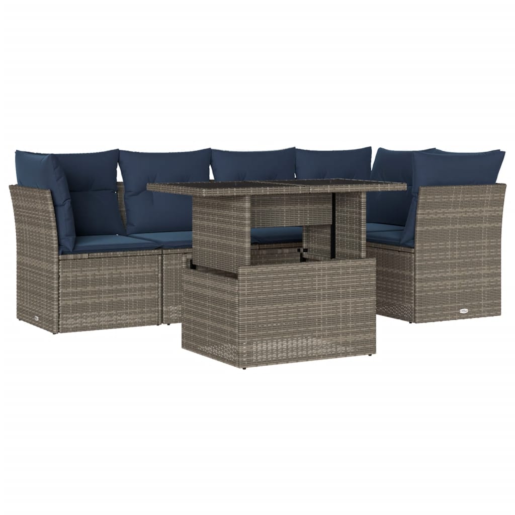 Ensemble de canapé de jardin 6 pcs avec coussins gris résine tressée