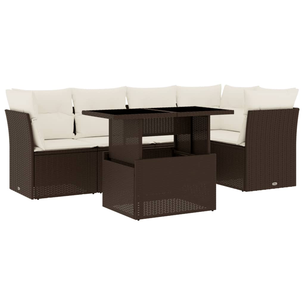 Salon de jardin avec coussins 6 pcs marron résine tressée