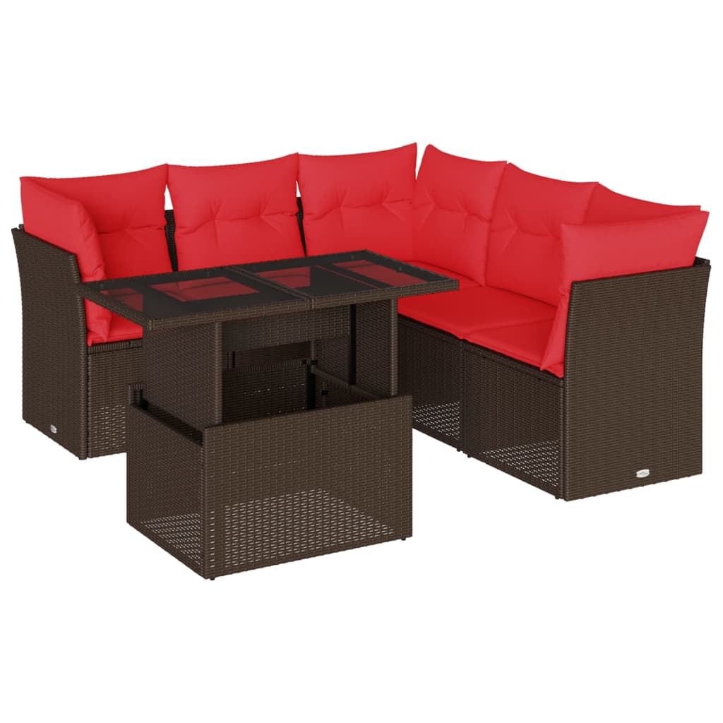 Ensemble de canapé de jardin 6 pcs avec coussins marron résine tressée