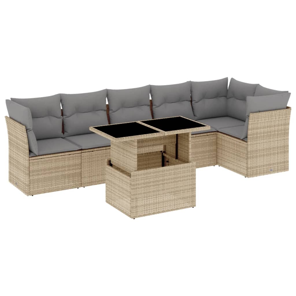 Salon de jardin avec coussins 7 pcs beige résine tressée Salons de jardin vidaXL