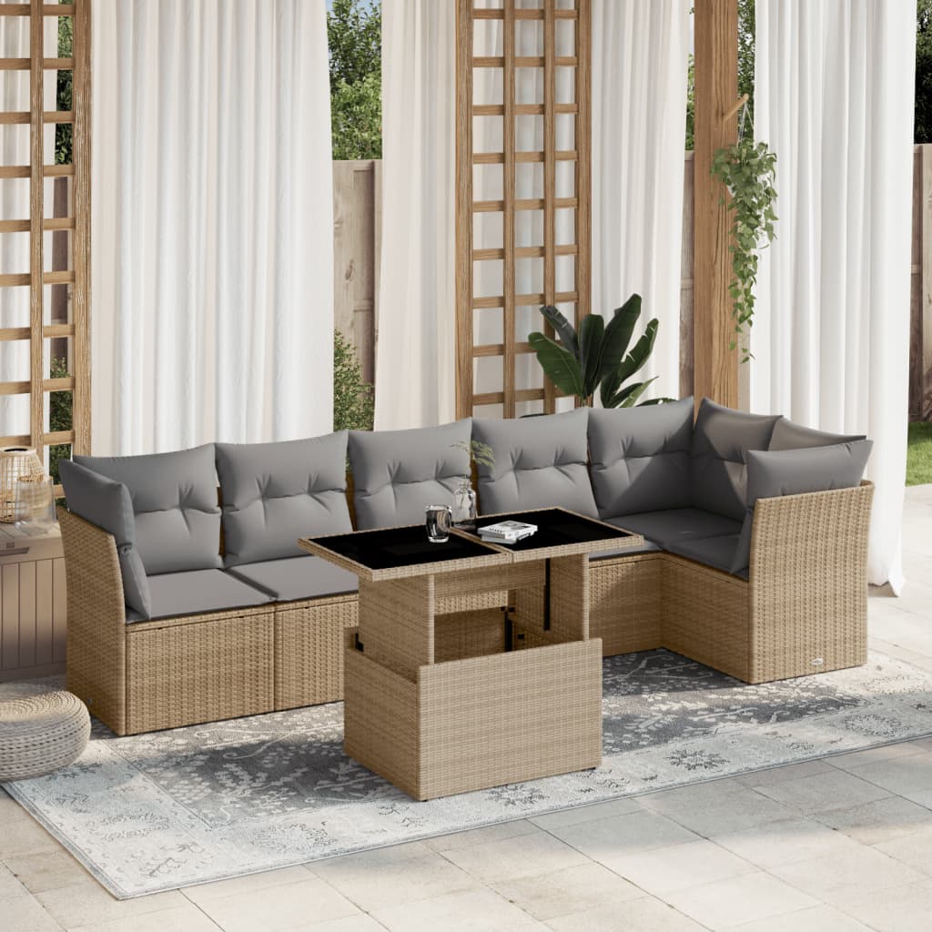 Salon de jardin avec coussins 7 pcs beige résine tressée Salons de jardin vidaXL