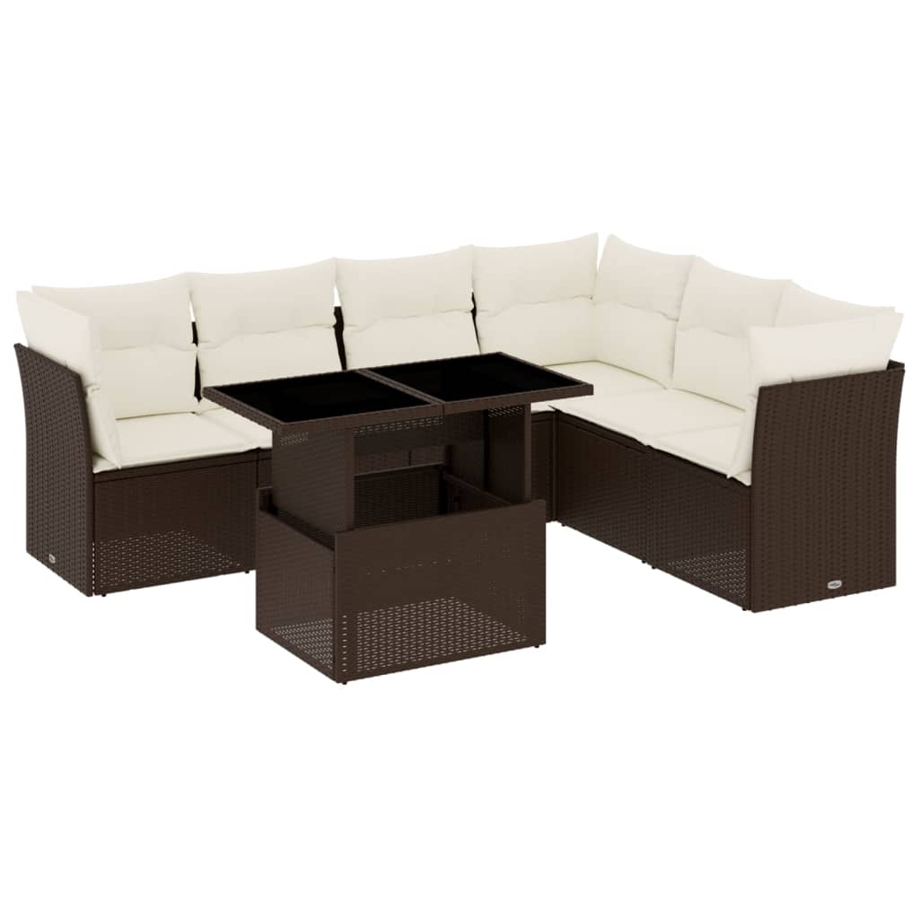 Salon de jardin avec coussins 7 pcs marron résine tressée Salons de jardin vidaXL