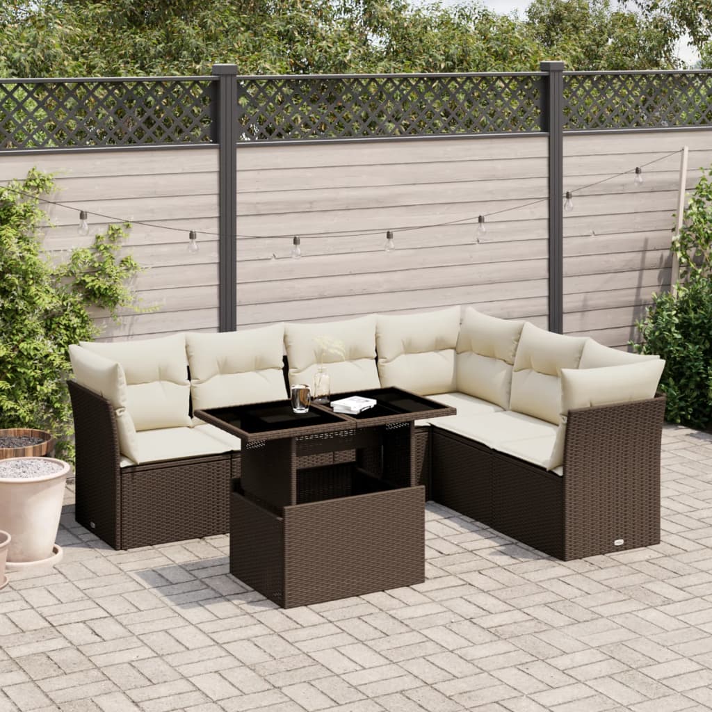 Salon de jardin avec coussins 7 pcs marron résine tressée Salons de jardin vidaXL