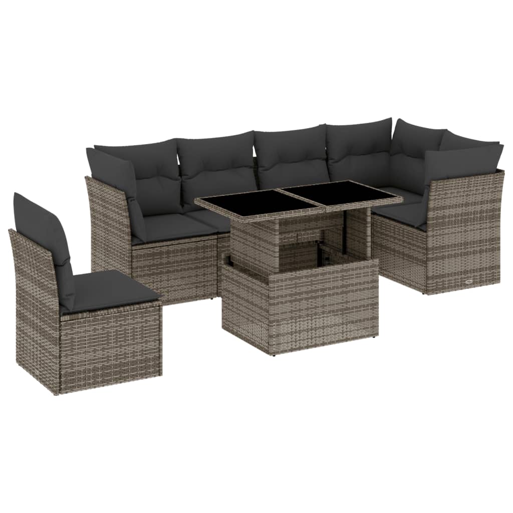 Salon de jardin avec coussins 7 pcs gris résine tressée Salons de jardin vidaXL
