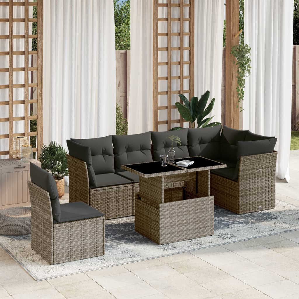 Salon de jardin avec coussins 7 pcs gris résine tressée Salons de jardin vidaXL