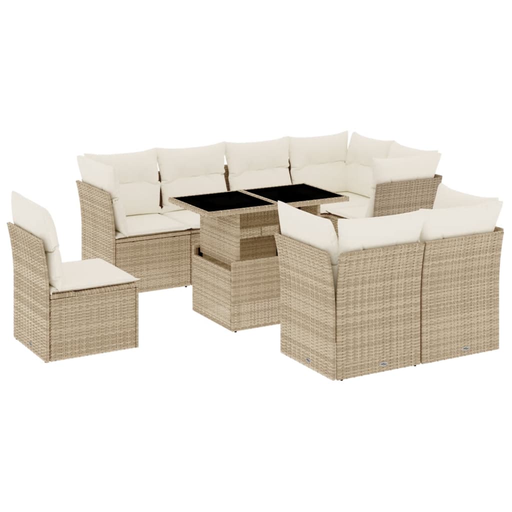Salon de jardin avec coussins 9 pcs beige résine tressée Salons de jardin vidaXL