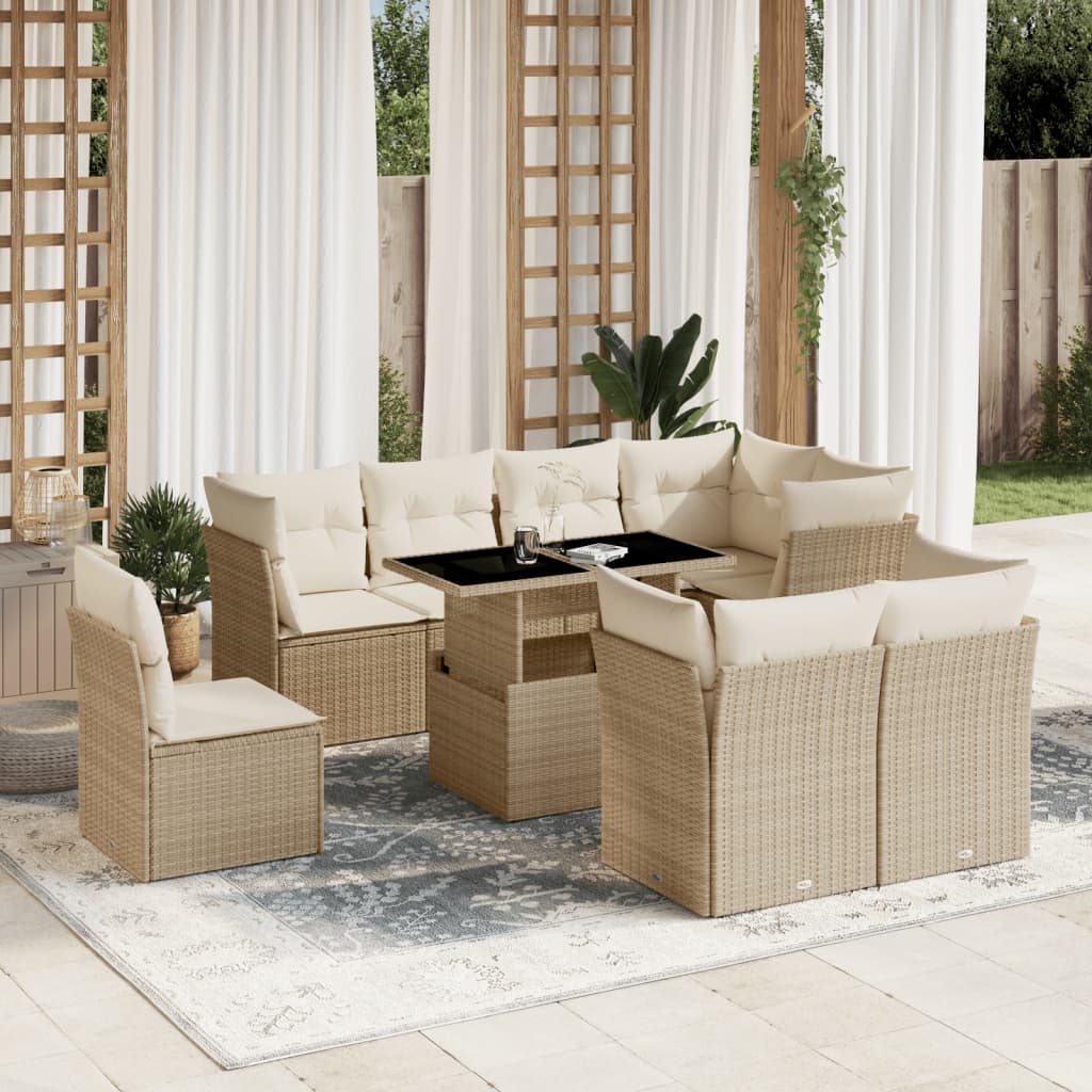 Salon de jardin avec coussins 9 pcs beige résine tressée Salons de jardin vidaXL
