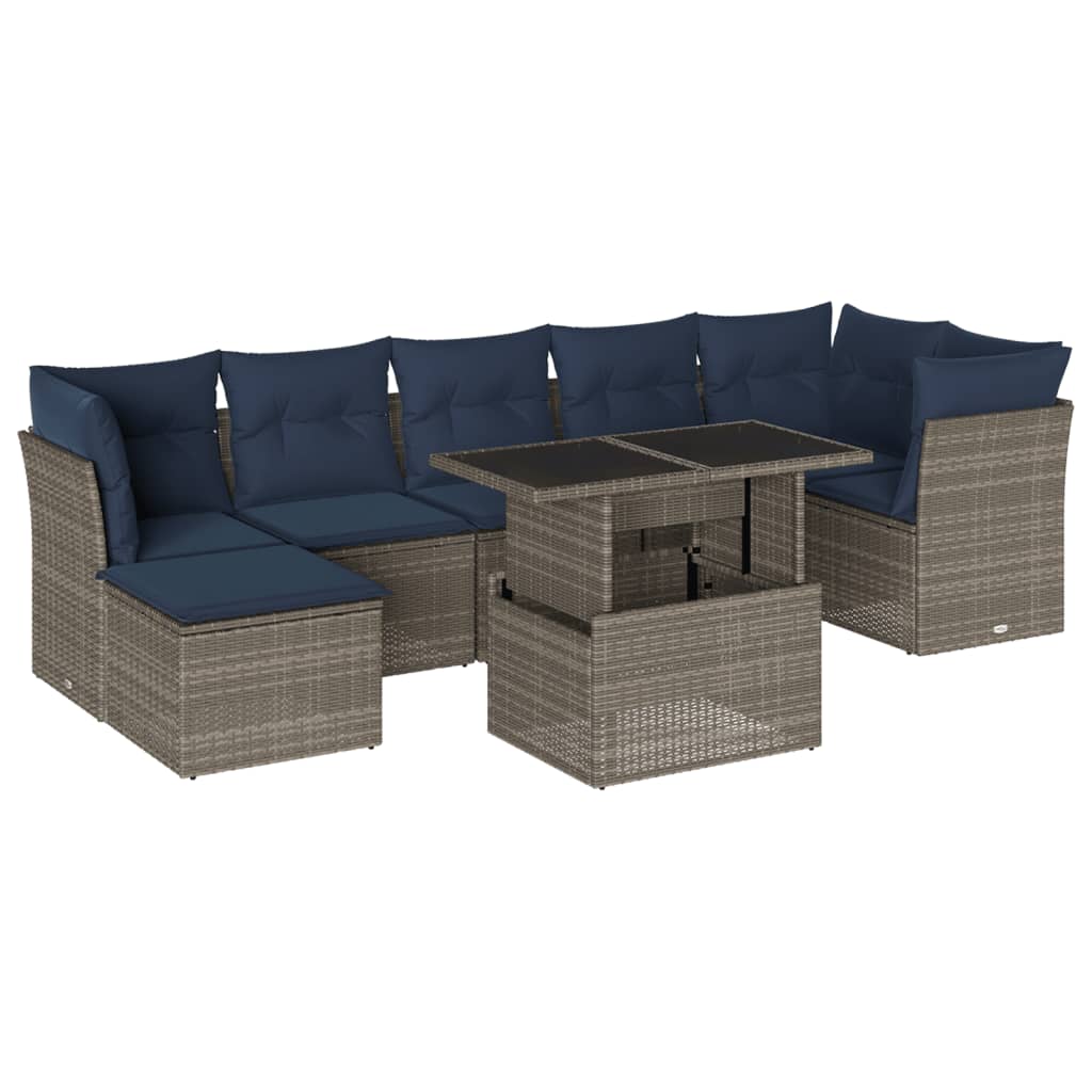 Ensemble de canapé de jardin 8 pcs avec coussins gris résine tressée