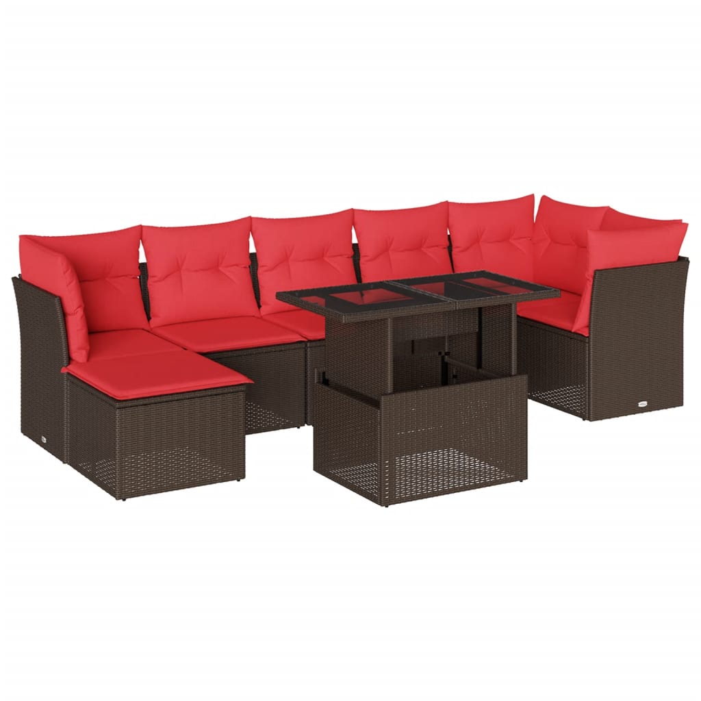 Ensemble de canapé de jardin 8 pcs avec coussins marron résine tressée