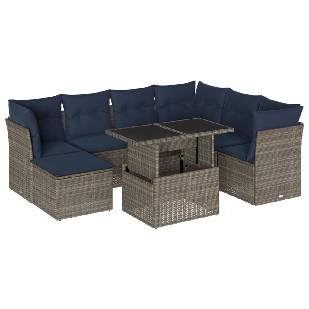 Ensemble de canapé de jardin 8 pcs avec coussins gris résine tressée