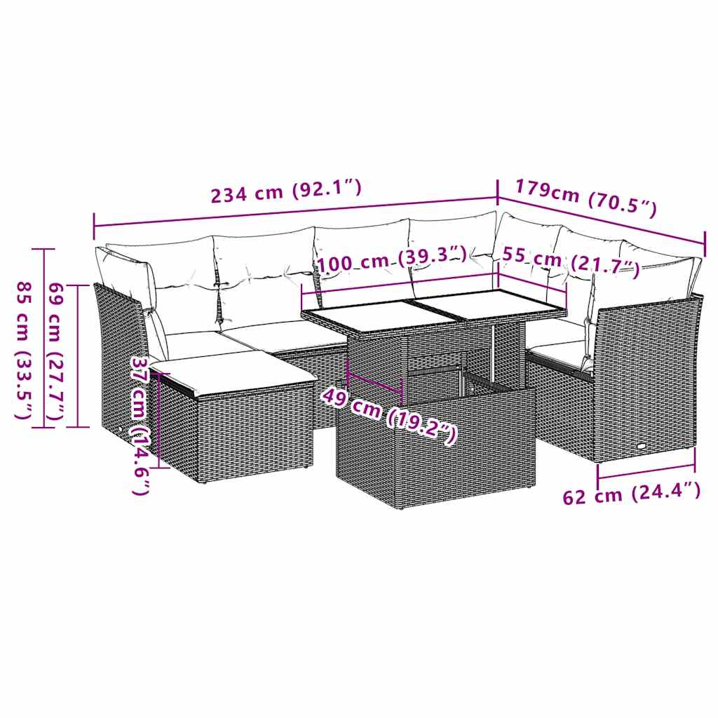 Ensemble de canapé de jardin 8 pcs avec coussins gris résine tressée