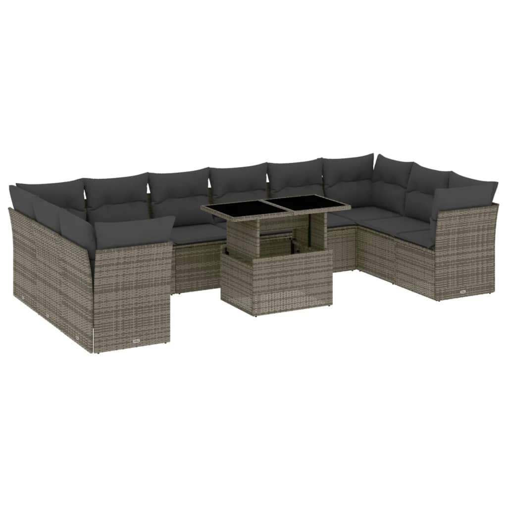 Salon de jardin 11 pcs avec coussins gris résine tressée Salons de jardin vidaXL